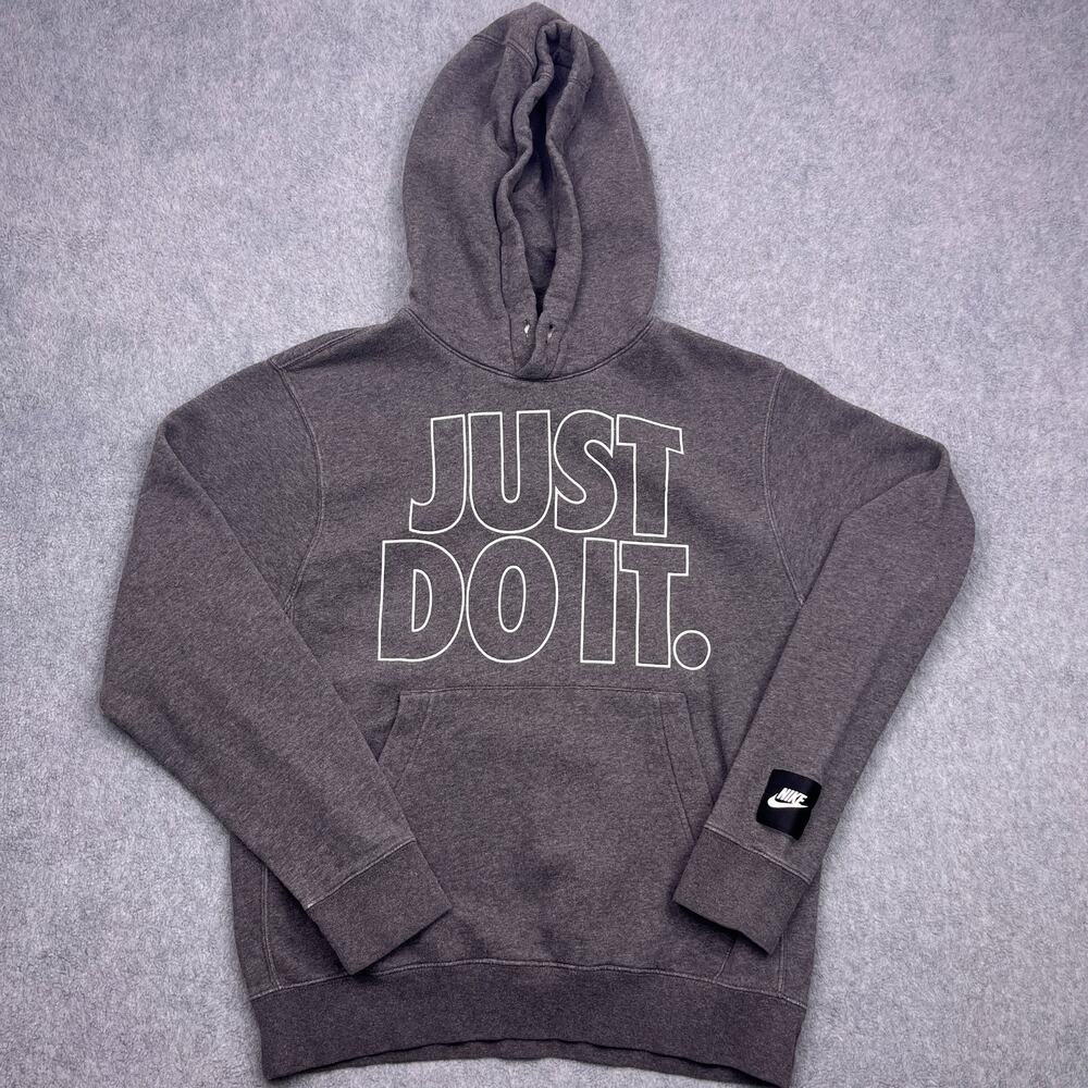 Nike Just Do It Hoodie Mens Small Gray Long Sleeve Drawstring Sweatshirt
